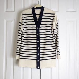 Blue And Ivory Striped Cashmere Sweater Large Kassalty's Inc